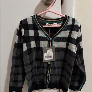 Checkered Cardigan with Colorful Trim
